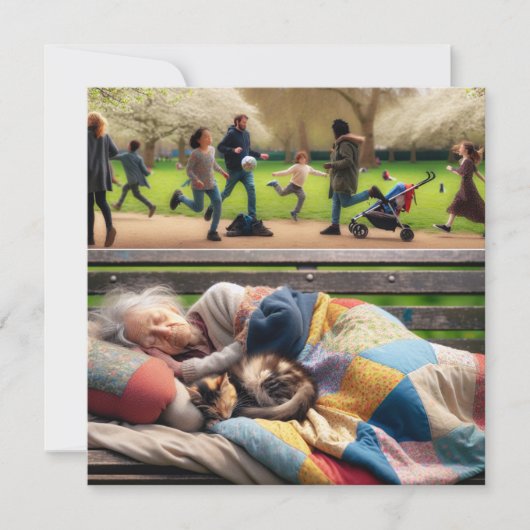 公園のベンチで眠るホームレスの女性 (正面)