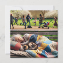 公園のベンチで眠るホームレスの女性