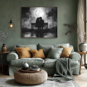 公園のベンチにロマンチックな月明かりのシルエット ポスター