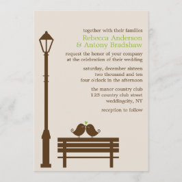 公園のベンチの結婚式の愛鳥 招待状