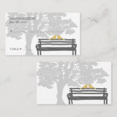 公園のベンチ結婚に座る鳥 プレイスカード (正面/裏面)