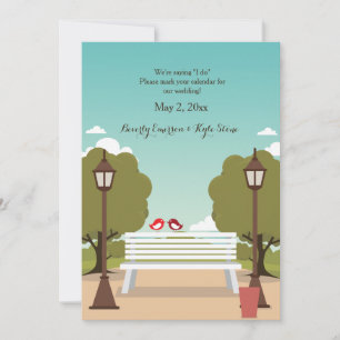 公園のベンチ Save the Date 発表 招待状