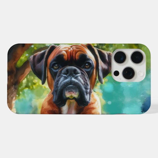 公園のボクサー犬 - 水彩画スタイルの芸術 iPhoneケース (裏面横)