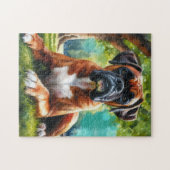 公園のボクサー犬 - 水彩画風アート ジグソーパズル (横)
