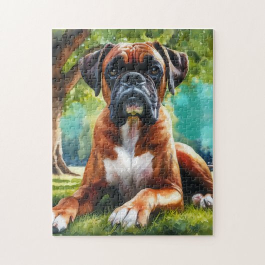 公園のボクサー犬 - 水彩画風アート ジグソーパズル (縦)