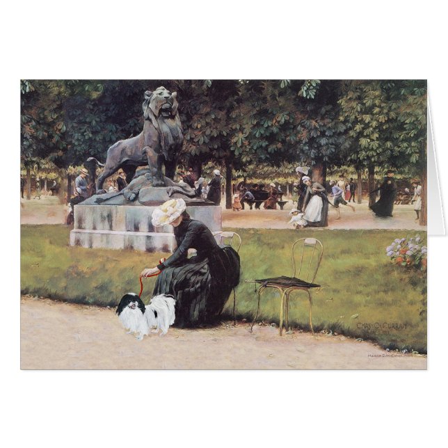 公園のレディとジャパニーズ・チン (正面横)