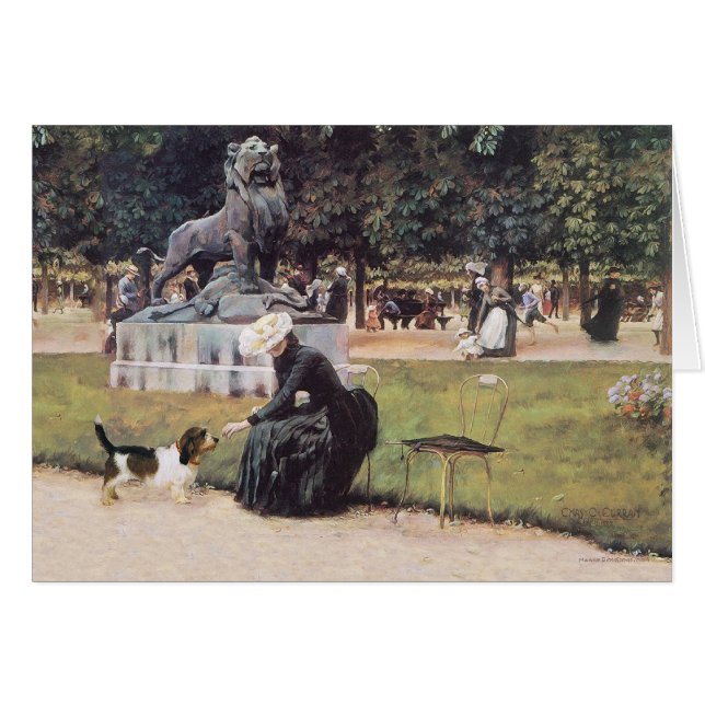 公園のレディとプチ・バセ・グリフォン・バンデーン (正面横)