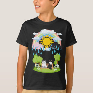 公園の中で猫を雨と太陽の選択 Tシャツ