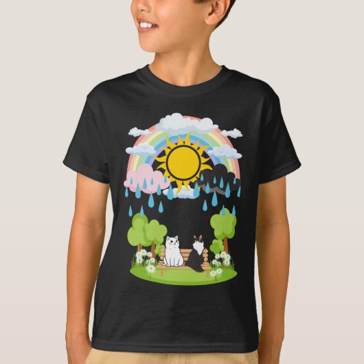公園の中で猫を雨と太陽の選択 Tシャツ (正面)