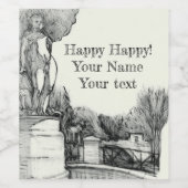 公園の古い噴水と彫刻の少年 ワインラベル (シングルラベル)