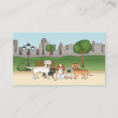 公園の可愛いキャラクター犬たち - ドッグウォーキングサービス 名刺 (正面)