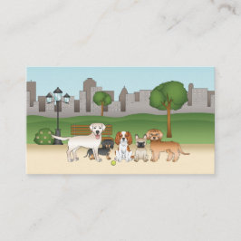 公園の可愛いキャラクター犬たち - ドッグウォーキングサービス 名刺