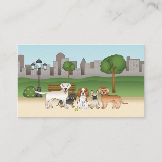 公園の可愛いキャラクター犬たち - ドッグウォーキングサービス 名刺 (正面)