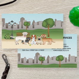 公園の可愛いキャラクター犬たち - ドッグウォーキングサービス 名刺