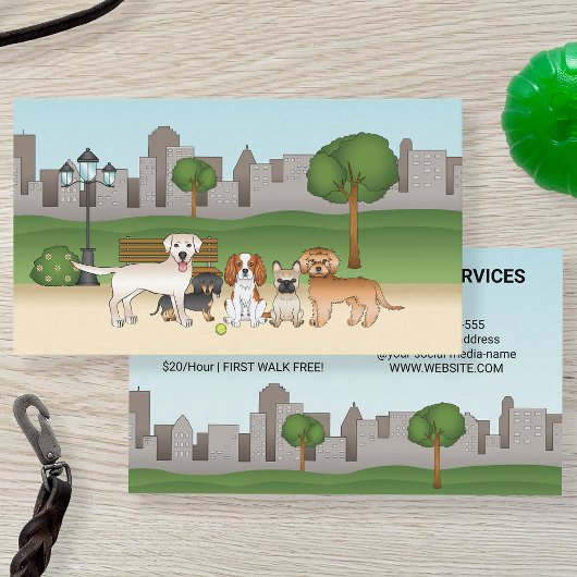 公園の可愛いキャラクター犬たち - ドッグウォーキングサービス 名刺