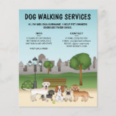 公園の可愛いキャラクター犬たち - 犬の散歩代行サービス チラシ (正面)