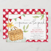 公園の夏の誕生会のピクニック 招待状 (正面/裏面)