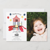公園の子供たちの遊び場の誕生日パーティーの写真 招待状 (正面)