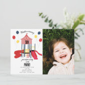 公園の子供たちの遊び場の誕生日パーティーの写真 招待状 (スタンド正面)