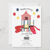 公園の子供たちの遊び場の誕生日パーティー 招待状 (正面)