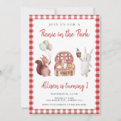 公園の子供の誕生日パーティーでのピクニック 招待状 (正面)