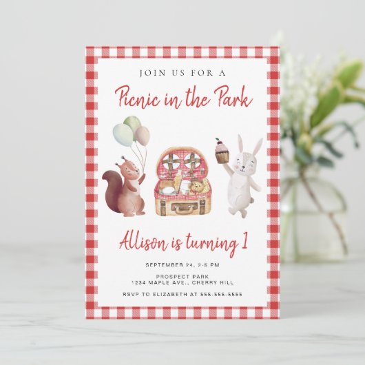 公園の子供の誕生日パーティーでのピクニック 招待状 (スタンド正面)