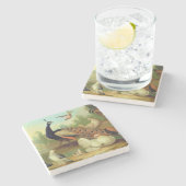 公園の孔雀、鳩、鶏およびジェイ ストーンコースター (横)