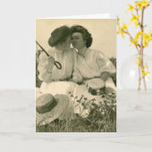 公園の愛--レズビアンのヴィンテージの挨拶状 カード (黄色い花)