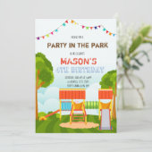 公園の招待で可愛いパーティー 招待状 (スタンド正面)