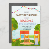 公園の招待で可愛いパーティー 招待状 (正面/裏面)