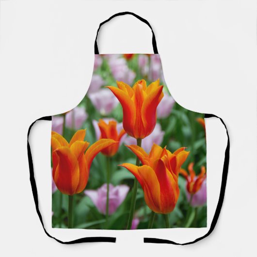 公園の明るいオレンジ色のチューリップ エプロン (正面)