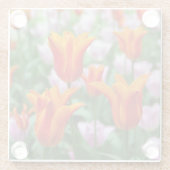 公園の明るいオレンジ色のチューリップ ガラスコースター (裏面)