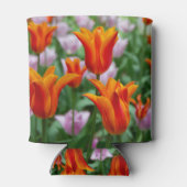 公園の明るいオレンジ色のチューリップ 缶クーラー (裏面)