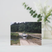 公園の水の中を走るクラシックカー ポストカード (スタンド正面)