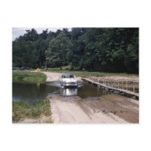 公園の水の中を走るクラシックカー