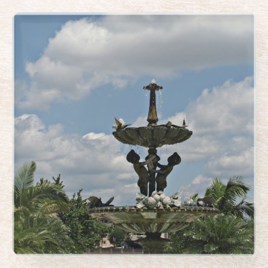 公園の水の噴水  ガラスコースター (正面)