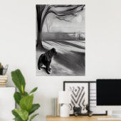 公園の犬の白黒AIアートポスター ポスター (ホームオフィス)