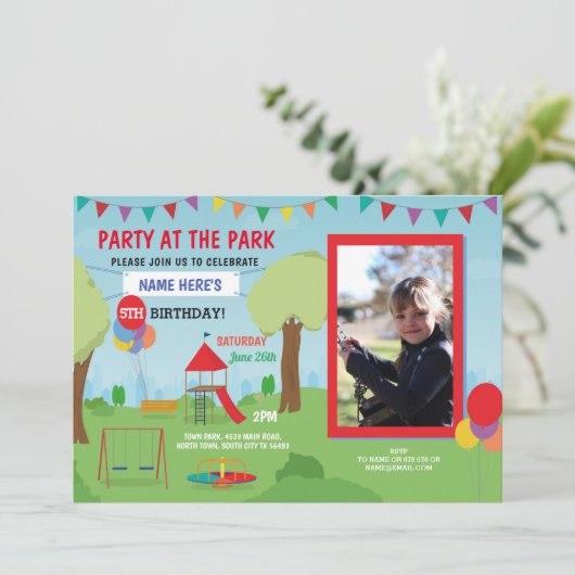 公園の誕生会のスライドは屋外の写真を振ります 招待状 (スタンド正面)