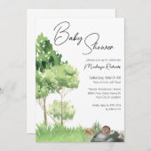公園の赤ちゃんシャワーの水色カタツムリ 招待状 (正面/裏面)