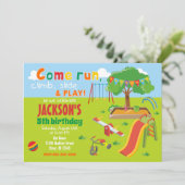 公園の運動場の誕生日の招待状のパーティー 招待状 (スタンド正面)