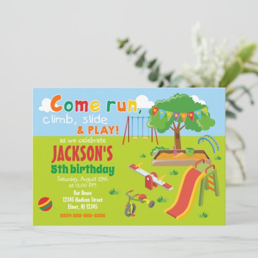 公園の運動場の誕生日の招待状のパーティー 招待状 (スタンド正面)