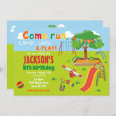 公園の運動場の誕生日の招待状のパーティー 招待状 (正面/裏面)