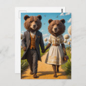 公園を散歩して愛らしいクマの夫婦 ポストカード (正面/裏面)