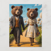 公園を散歩して愛らしいクマの夫婦 ポストカード (正面)