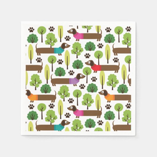 公園を散歩するダックスフント スタンダードカクテルナプキン (正面)