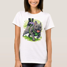 公園を散歩するフレンチブルドッグのかわいいイラスト Tシャツ