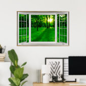 公園を見下ろす白いベイの窓の幻想 ポスター (ホームオフィス)