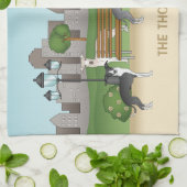 公園イタリアンの漫画アートの可愛いグレイハウンド犬 キッチンタオル (折り畳み)