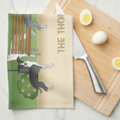 公園イタリアンの漫画アートの可愛いグレイハウンド犬 キッチンタオル (四つ折り)