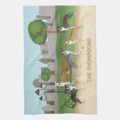 公園イタリアンの漫画アートの可愛いグレイハウンド犬 キッチンタオル (縦)